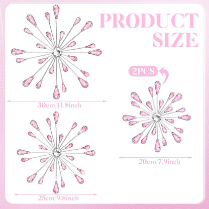 4 Pcs Starburst Wall Decor, Bling Metal Wall Art, Pink