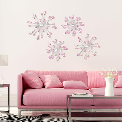 4 Pcs Starburst Wall Decor, Bling Metal Wall Art, Pink