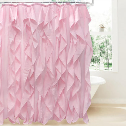 Volens Pink Ruffle Shower Curtain Farmhouse Fabric Cloth Curtains for Bathroom, 72x72 in Long