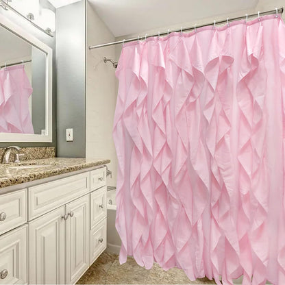 Volens Pink Ruffle Shower Curtain Farmhouse Fabric Cloth Curtains for Bathroom, 72x72 in Long