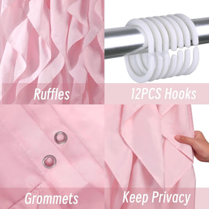 Volens Pink Ruffle Shower Curtain Farmhouse Fabric Cloth Curtains for Bathroom, 72x72 in Long