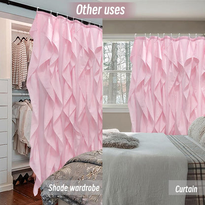 Volens Pink Ruffle Shower Curtain Farmhouse Fabric Cloth Curtains for Bathroom, 72x72 in Long