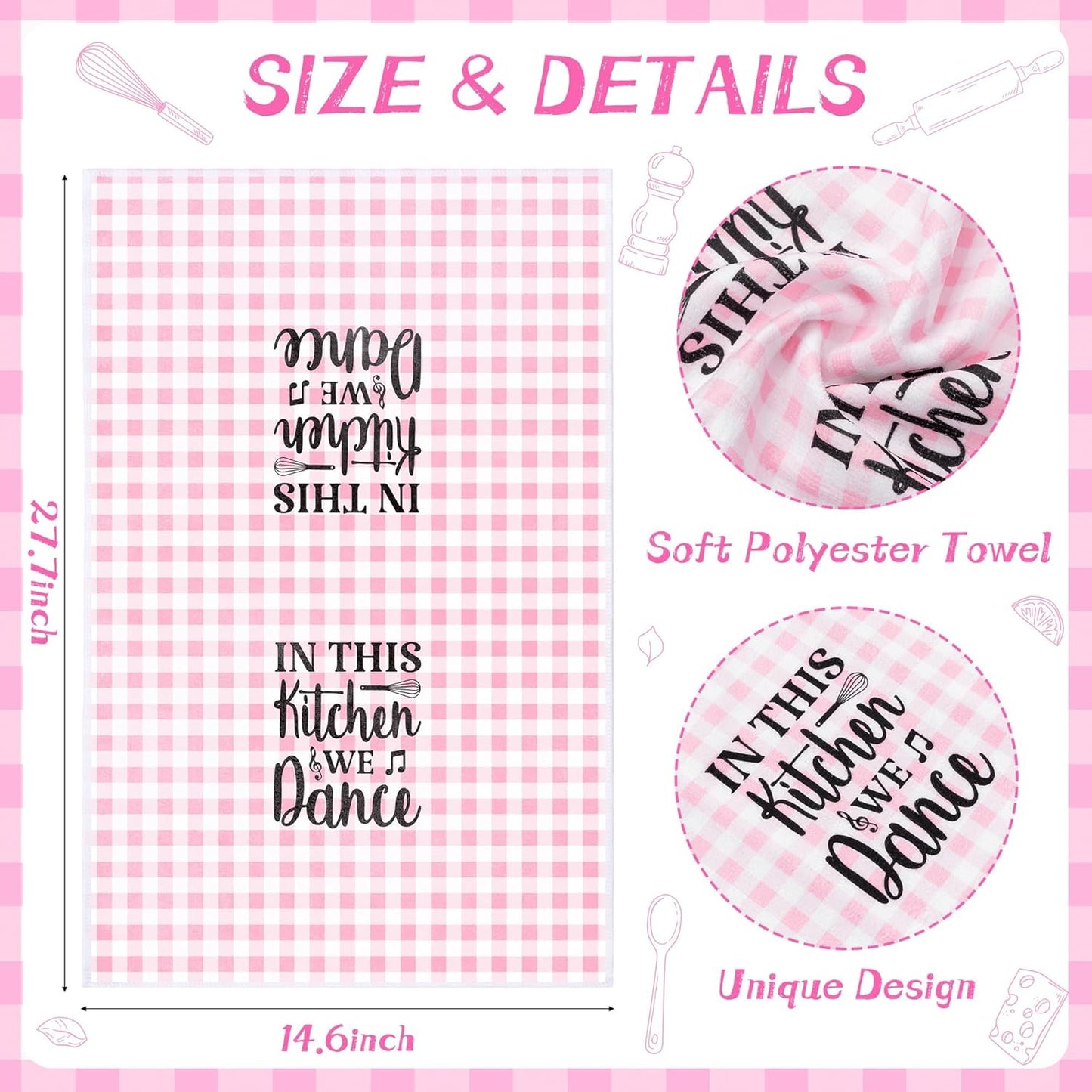 Cute Pink Kitchen Towel Set 5Pcs Pink Check Kitchen Dishcloth Absorbent Funny Cleaning Dishcloth Bar Hand Towel Kitchen Holiday Decorations Gift for Hostess Mom Women Housewarming