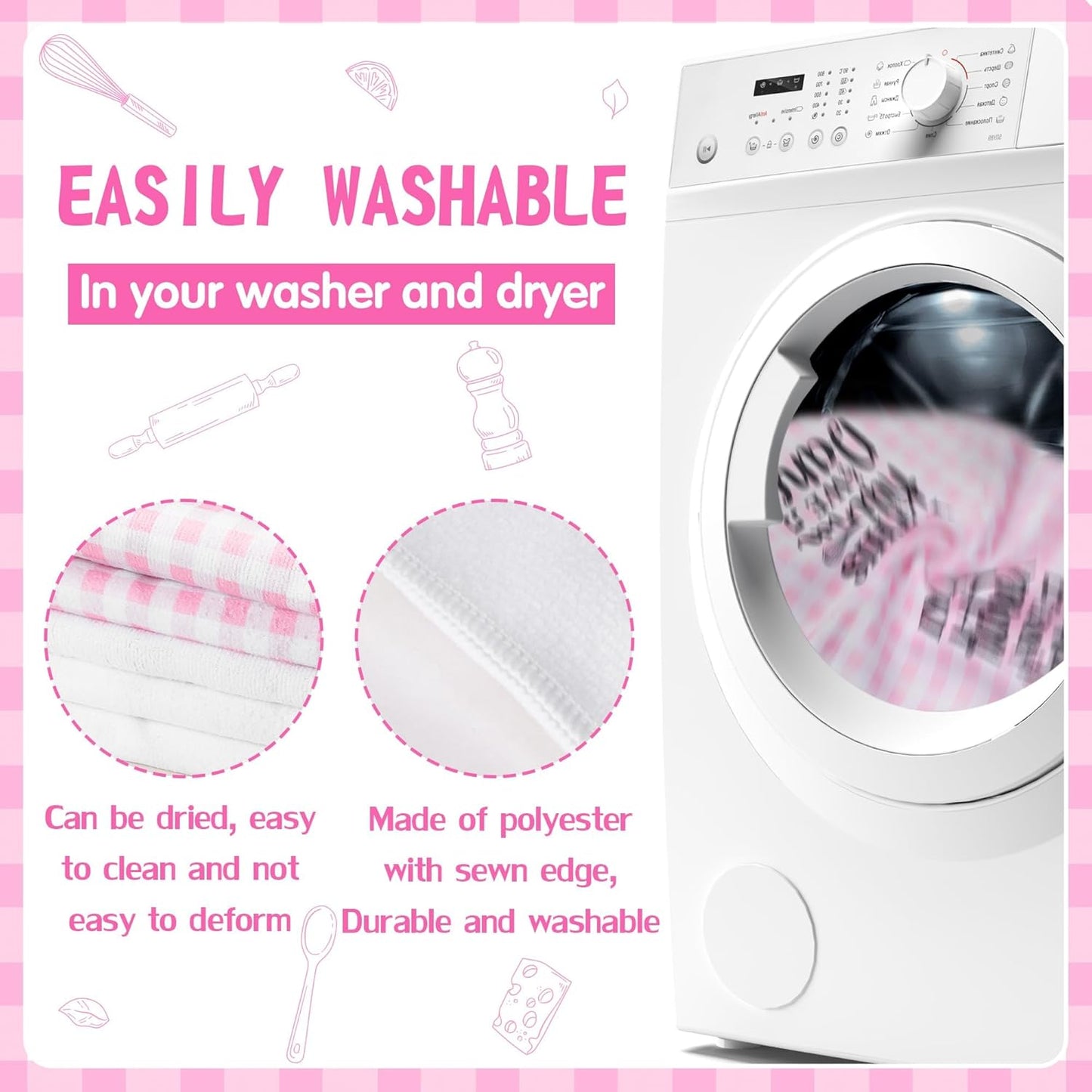 Cute Pink Kitchen Towel Set 5Pcs Pink Check Kitchen Dishcloth Absorbent Funny Cleaning Dishcloth Bar Hand Towel Kitchen Holiday Decorations Gift for Hostess Mom Women Housewarming
