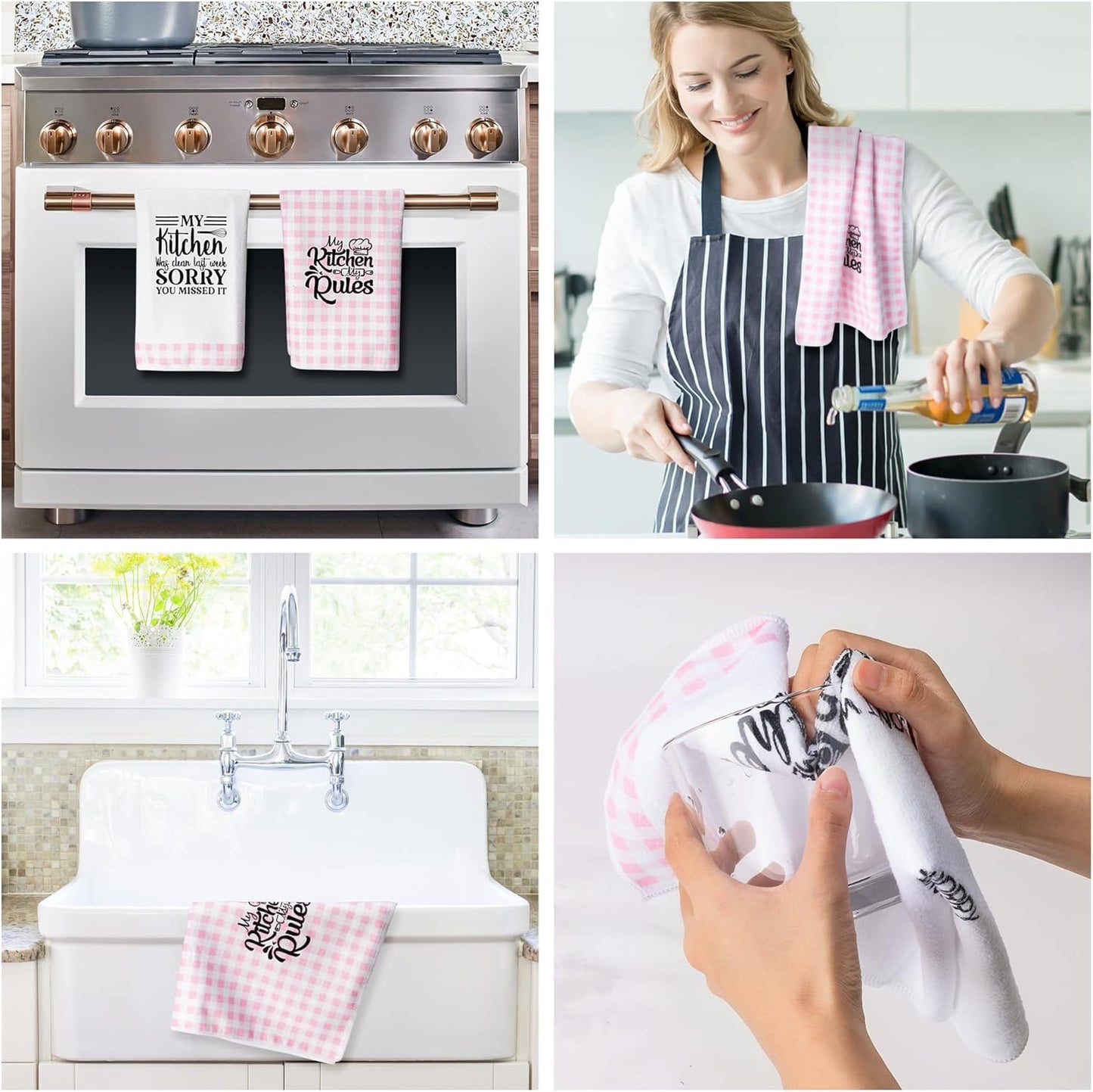 Cute Pink Kitchen Towel Set 5Pcs Pink Check Kitchen Dishcloth Absorbent Funny Cleaning Dishcloth Bar Hand Towel Kitchen Holiday Decorations Gift for Hostess Mom Women Housewarming