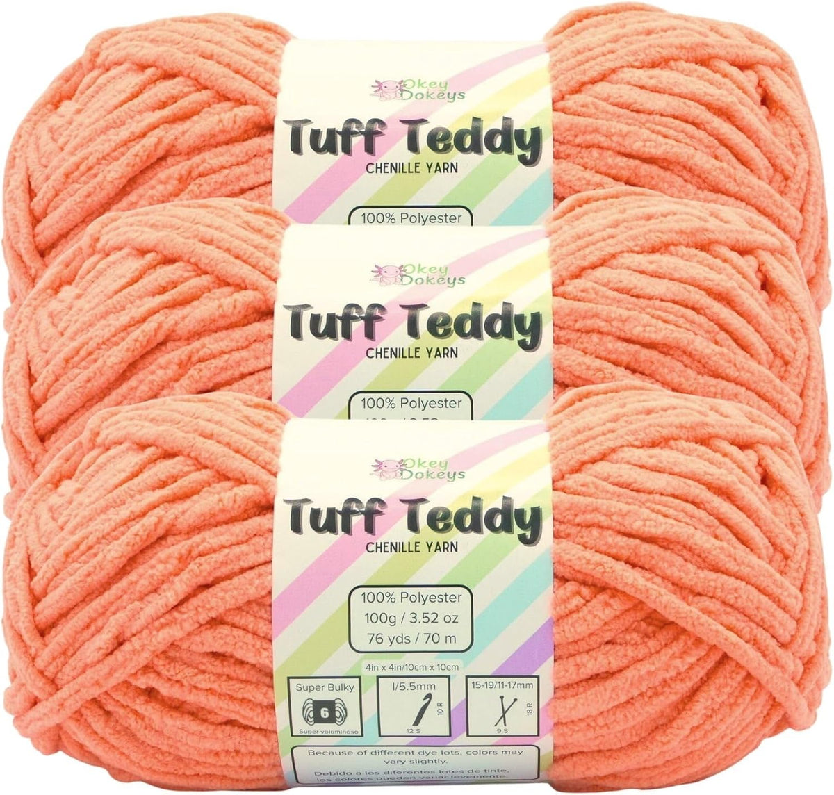 Super Bulky Chenille Yarn Size 6, 3-Pack (300g/228y), Thick Fluffy Yarn for Crocheting Baby Blankets, Amigurumi. Peachy Keen Orange #52