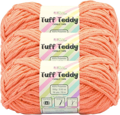 Super Bulky Chenille Yarn Size 6, 3-Pack (300g/228y), Thick Fluffy Yarn for Crocheting Baby Blankets, Amigurumi. Peachy Keen Orange #52