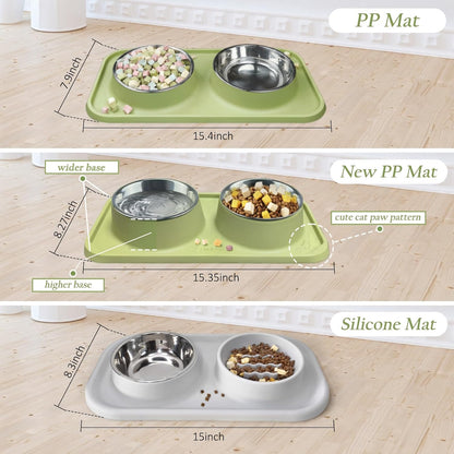 Cat Bowls for Food and Water, Upgrade Cat Food Bowls for Indoor Cats, Premium Removable Stainless Steel Double Bowls with Silicone Anti-Slip Pads, Water Bowl for Cats and Dog (Pink Purple)