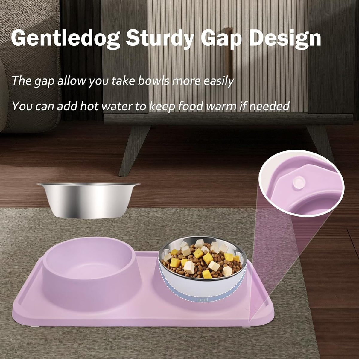 Cat Bowls for Food and Water, Upgrade Cat Food Bowls for Indoor Cats, Premium Removable Stainless Steel Double Bowls with Silicone Anti-Slip Pads, Water Bowl for Cats and Dog (Pink Purple)