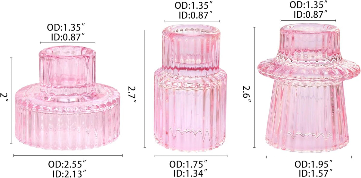 Taper Glass Candlestick Holders Tealight Candle Holders for Table Centerpieces, Wedding Decor and Dinner Party (6 Pcs, Pink)
