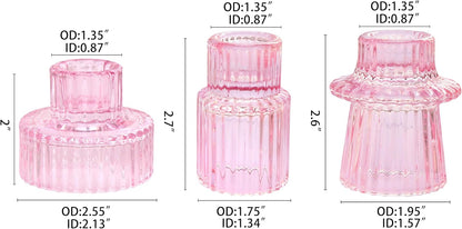 Taper Glass Candlestick Holders Tealight Candle Holders for Table Centerpieces, Wedding Decor and Dinner Party (6 Pcs, Pink)