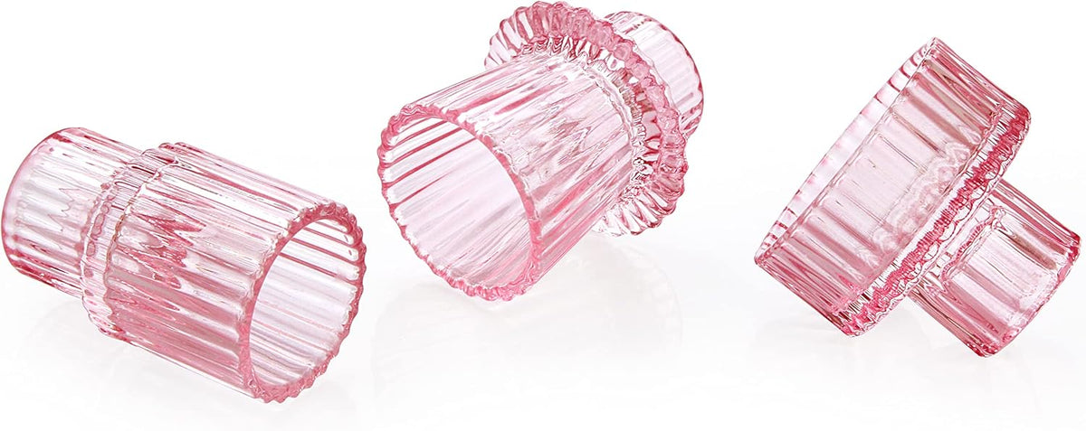 Taper Glass Candlestick Holders Tealight Candle Holders for Table Centerpieces, Wedding Decor and Dinner Party (6 Pcs, Pink)