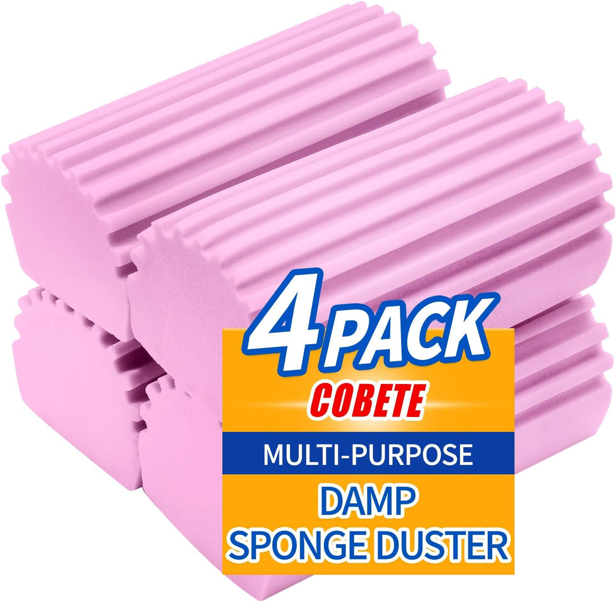 Damp Clean Duster Sponge,4pack Magic Sponge Eraser,Reusable Damp Dusting Sponge Household Cleaning for Blinds, Glass, Baseboards,Radiators,Window Track Grooves(Pink)