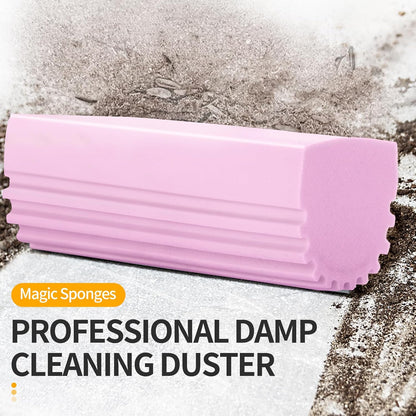 Damp Clean Duster Sponge,4pack Magic Sponge Eraser,Reusable Damp Dusting Sponge Household Cleaning for Blinds, Glass, Baseboards,Radiators,Window Track Grooves(Pink)