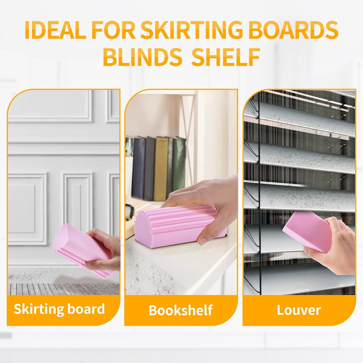 Damp Clean Duster Sponge,4pack Magic Sponge Eraser,Reusable Damp Dusting Sponge Household Cleaning for Blinds, Glass, Baseboards,Radiators,Window Track Grooves(Pink)