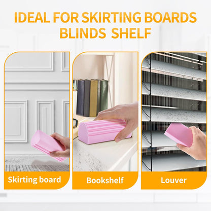 Damp Clean Duster Sponge,4pack Magic Sponge Eraser,Reusable Damp Dusting Sponge Household Cleaning for Blinds, Glass, Baseboards,Radiators,Window Track Grooves(Pink)