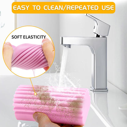 Damp Clean Duster Sponge,4pack Magic Sponge Eraser,Reusable Damp Dusting Sponge Household Cleaning for Blinds, Glass, Baseboards,Radiators,Window Track Grooves(Pink)