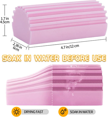 Damp Clean Duster Sponge,4pack Magic Sponge Eraser,Reusable Damp Dusting Sponge Household Cleaning for Blinds, Glass, Baseboards,Radiators,Window Track Grooves(Pink)