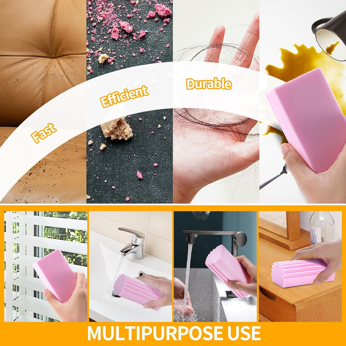 Damp Clean Duster Sponge,4pack Magic Sponge Eraser,Reusable Damp Dusting Sponge Household Cleaning for Blinds, Glass, Baseboards,Radiators,Window Track Grooves(Pink)