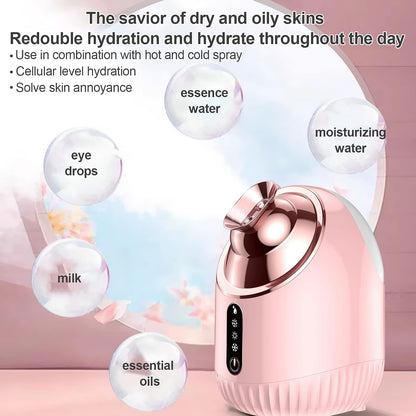 Facial Steamer - Nano Ionic Facial Steamer with Cold&Warm&Hot Mist,240ml Large Water Tank,Small Face Humidifier, Pink