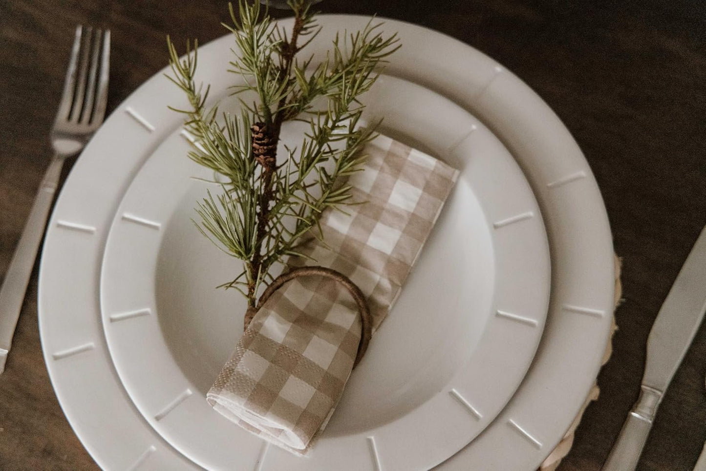 Beige Buffalo Check Luncheon Napkins – 20 Count | Farmhouse Style Disposable Party Napkins for Dinners, Picnics & Events