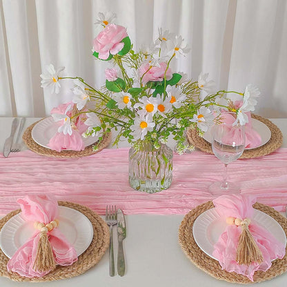 Pink Table Runner 10Ft+6 Napkins+6 Wood Bead Rings Table Settings