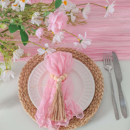 Pink Table Runner 10Ft+6 Napkins+6 Wood Bead Rings Table Settings