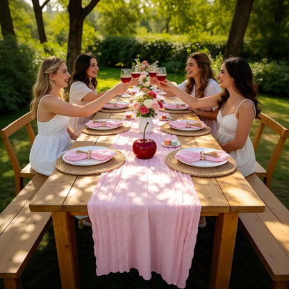 Pink Table Runner 10Ft+6 Napkins+6 Wood Bead Rings Table Settings