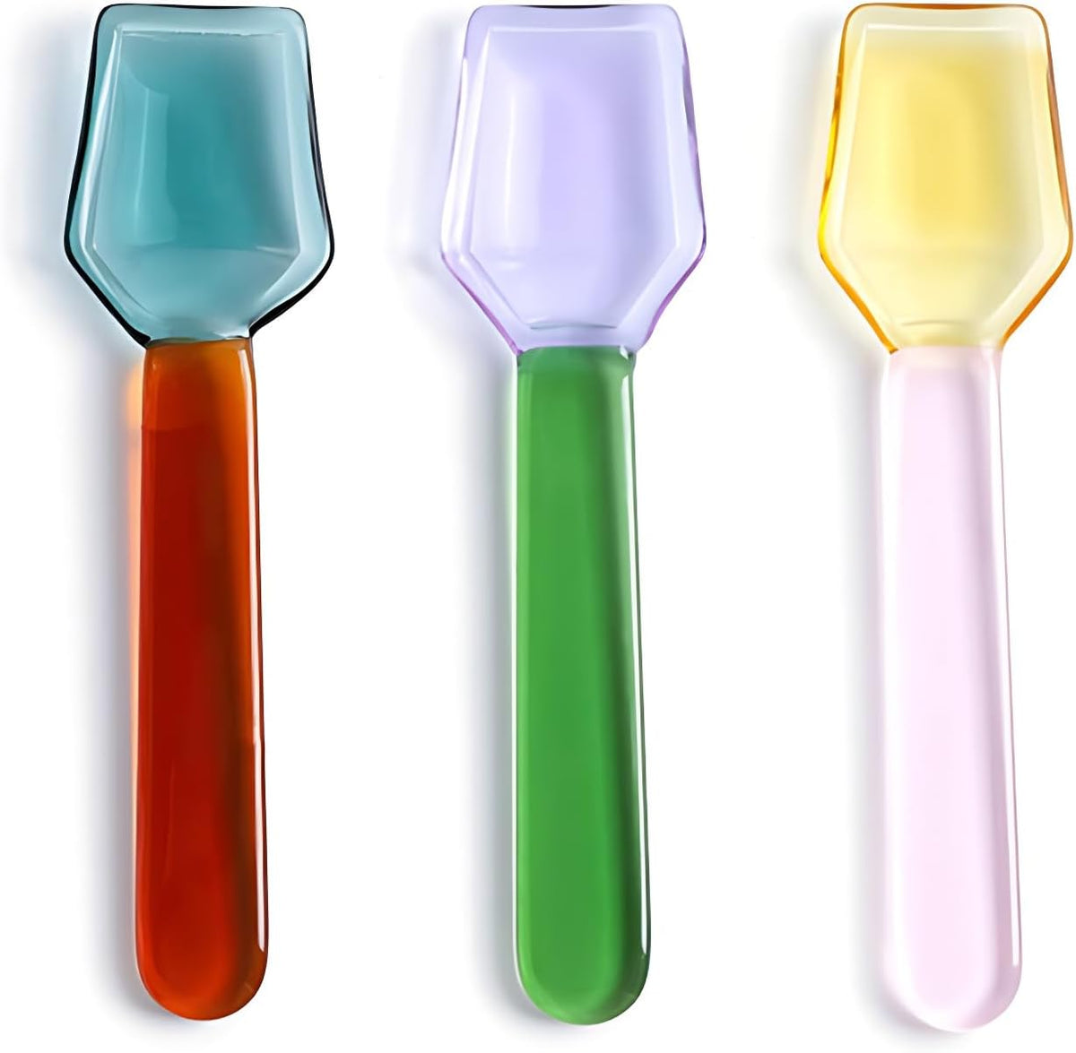 3 Pcs Glass Mixing Spoon 3.6 Inches Glass Teaspoons for Salt Sugar Tea Coffee Cocktail Cold Ice Cream Spoon Drink Party (Pink &Brown &Light Green Handle)