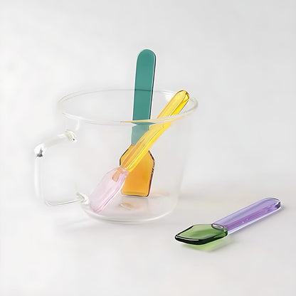3 Pcs Glass Mixing Spoon 3.6 Inches Glass Teaspoons for Salt Sugar Tea Coffee Cocktail Cold Ice Cream Spoon Drink Party (Pink &Brown &Light Green Handle)