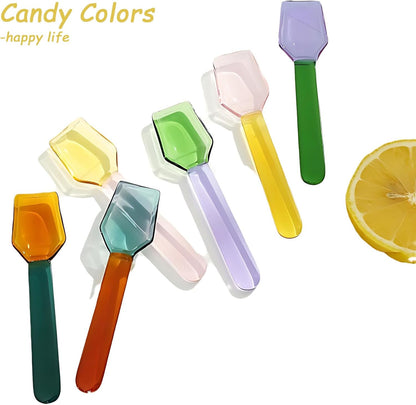 3 Pcs Glass Mixing Spoon 3.6 Inches Glass Teaspoons for Salt Sugar Tea Coffee Cocktail Cold Ice Cream Spoon Drink Party (Pink &Brown &Light Green Handle)