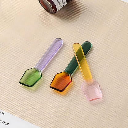 3 Pcs Glass Mixing Spoon 3.6 Inches Glass Teaspoons for Salt Sugar Tea Coffee Cocktail Cold Ice Cream Spoon Drink Party (Pink &Brown &Light Green Handle)