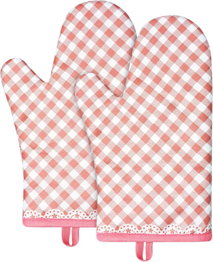 Pink Oven Mitts, 1 Pair Kitchen Mittens, 392°F Heat Resistant