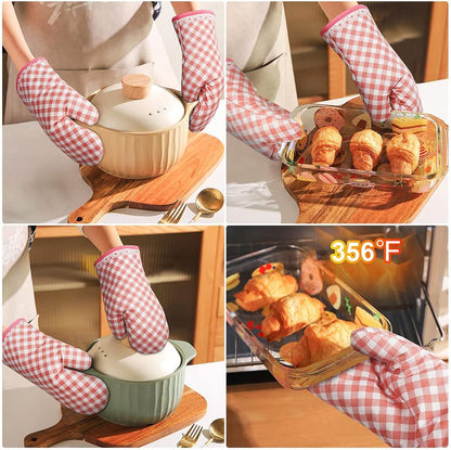 Pink Oven Mitts, 1 Pair Kitchen Mittens, 392°F Heat Resistant