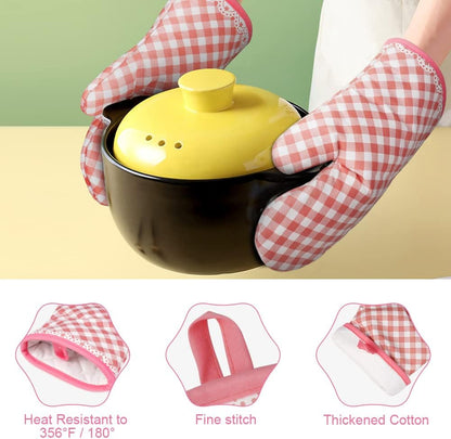 Pink Oven Mitts, 1 Pair Kitchen Mittens, 392°F Heat Resistant