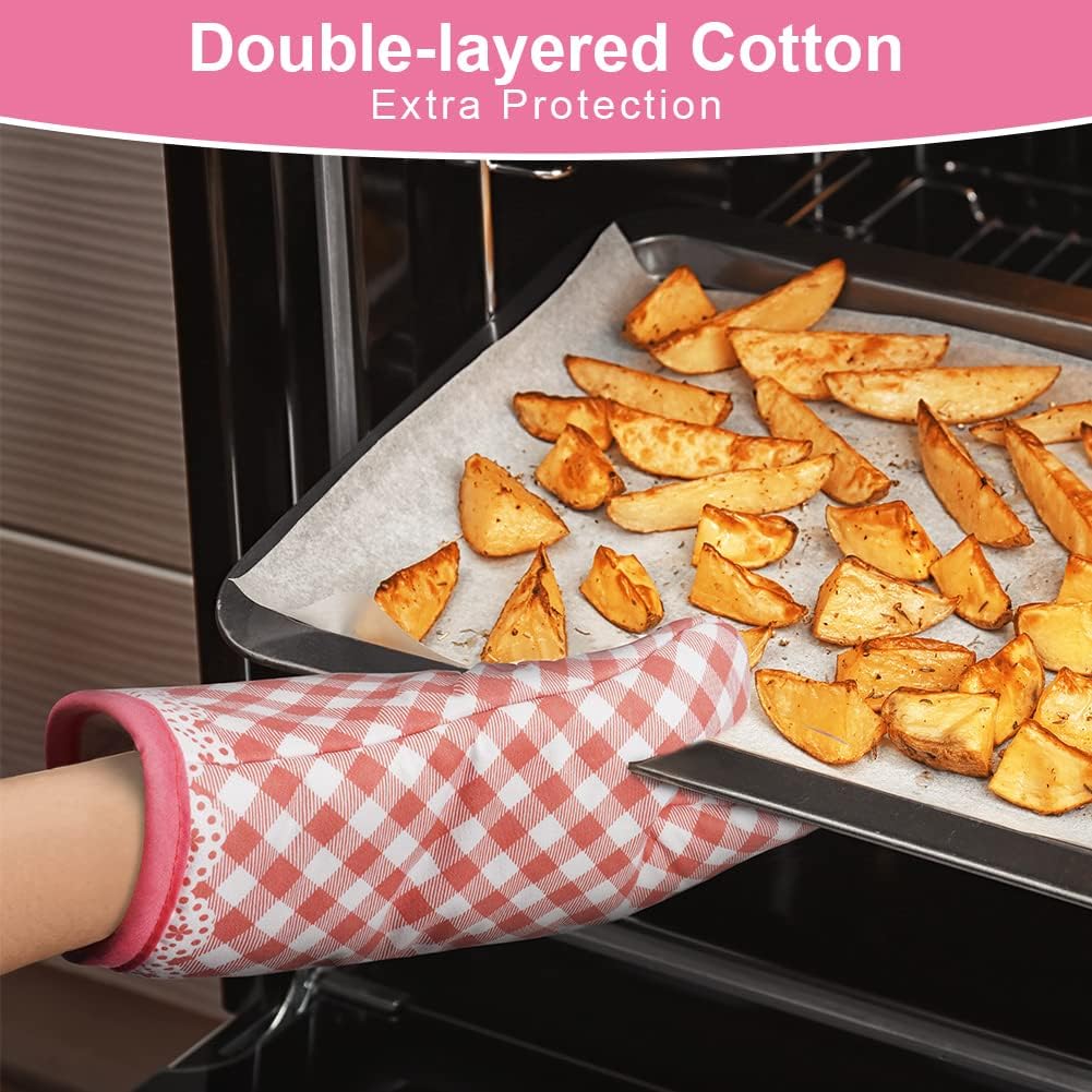 Pink Oven Mitts, 1 Pair Kitchen Mittens, 392°F Heat Resistant