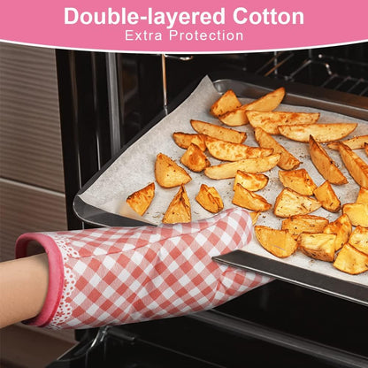 Pink Oven Mitts, 1 Pair Kitchen Mittens, 392°F Heat Resistant