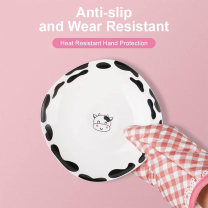 Pink Oven Mitts, 1 Pair Kitchen Mittens, 392°F Heat Resistant
