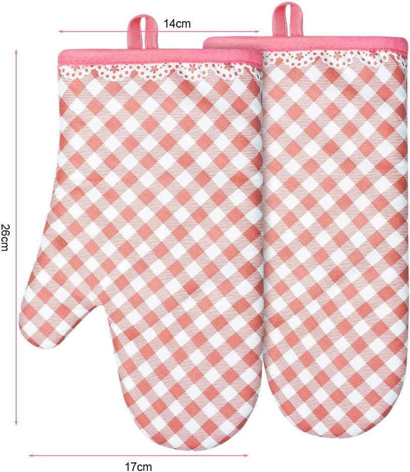 Pink Oven Mitts, 1 Pair Kitchen Mittens, 392°F Heat Resistant