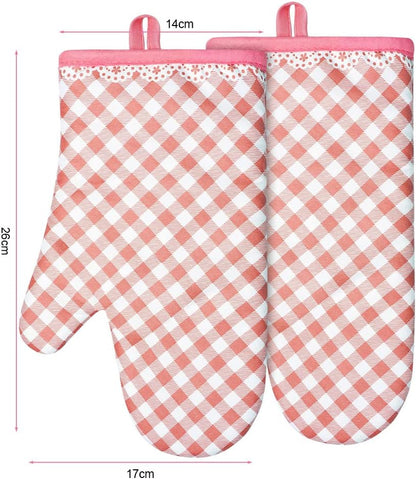 Pink Oven Mitts, 1 Pair Kitchen Mittens, 392°F Heat Resistant