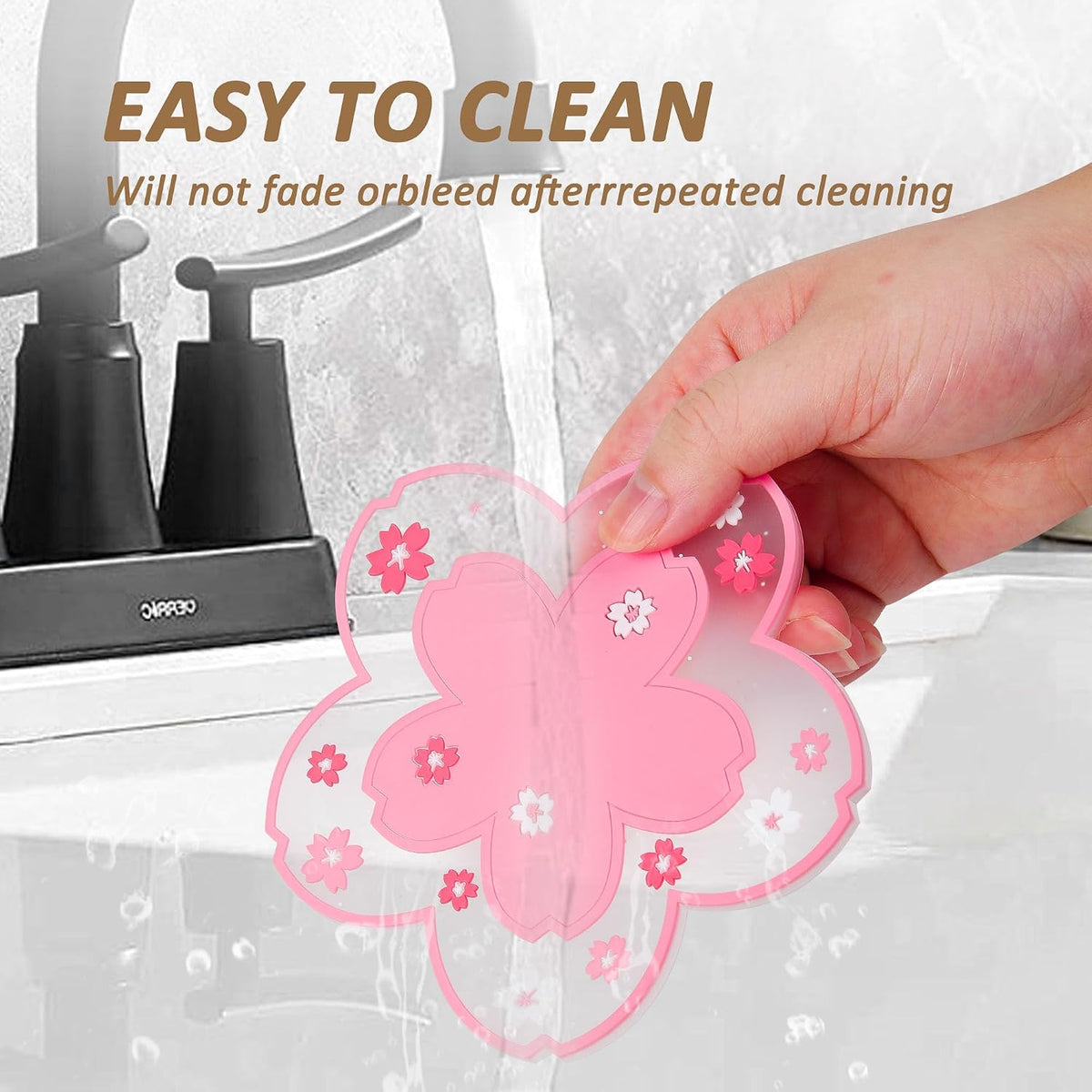 Coasters for Drinks, Modern Floral Pattern Silicone Coasters, Set of 4 Non-Slip Cup Mat Suitable for Kinds of Cups (Flower Pink)