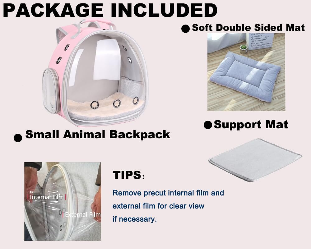 Portable Small Animal Backpack Travel Breathable Pet Carrier Bag Cages for Guinea Pig, Rabbit, Bearded Dragon, Squirrel, Tortoise, Bird, Lizard, Sugar Glider