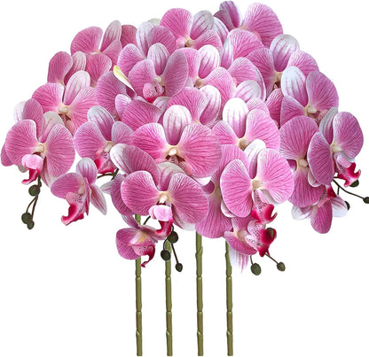 32 Inch Artificial Phalaenopsis Flowers 4 Pcs Artificial Orchid Flowers Fake Flowers Stem Plants for Home Décor (Pink)