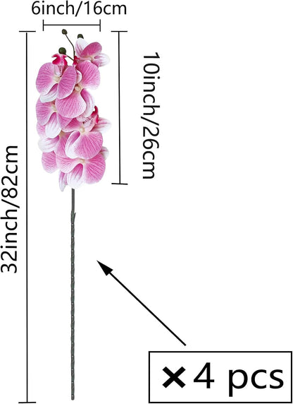 32 Inch Artificial Phalaenopsis Flowers 4 Pcs Artificial Orchid Flowers Fake Flowers Stem Plants for Home Décor (Pink)