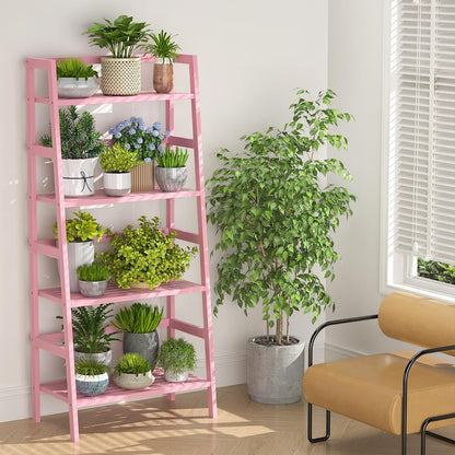 Pink Ladder Shelf, 4-Tier Bamboo Bookshelf & Bookcase Organizer