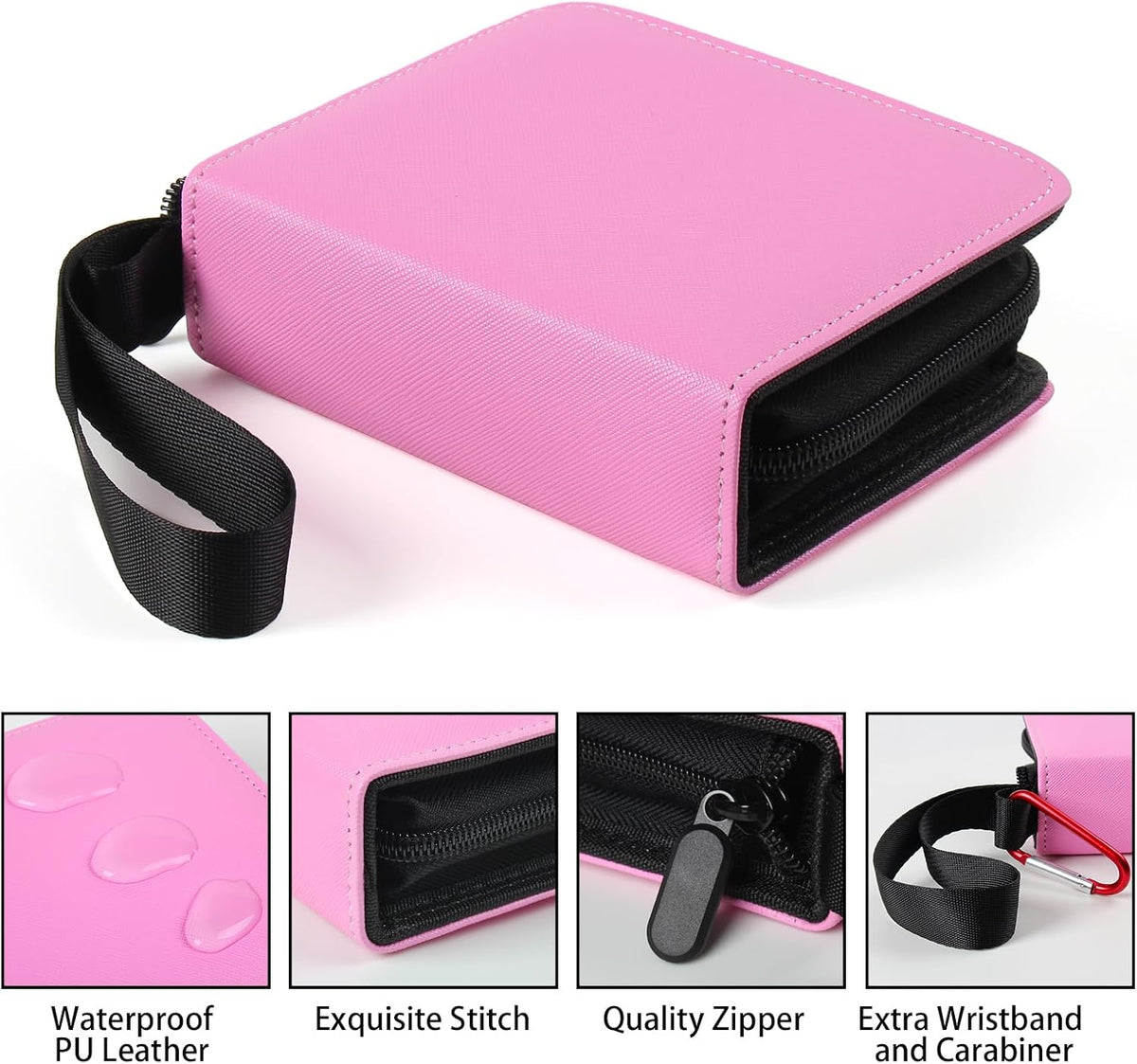 1 Pocket Mini Trading Card Binder Holds 80 Cards with Zip, Pink