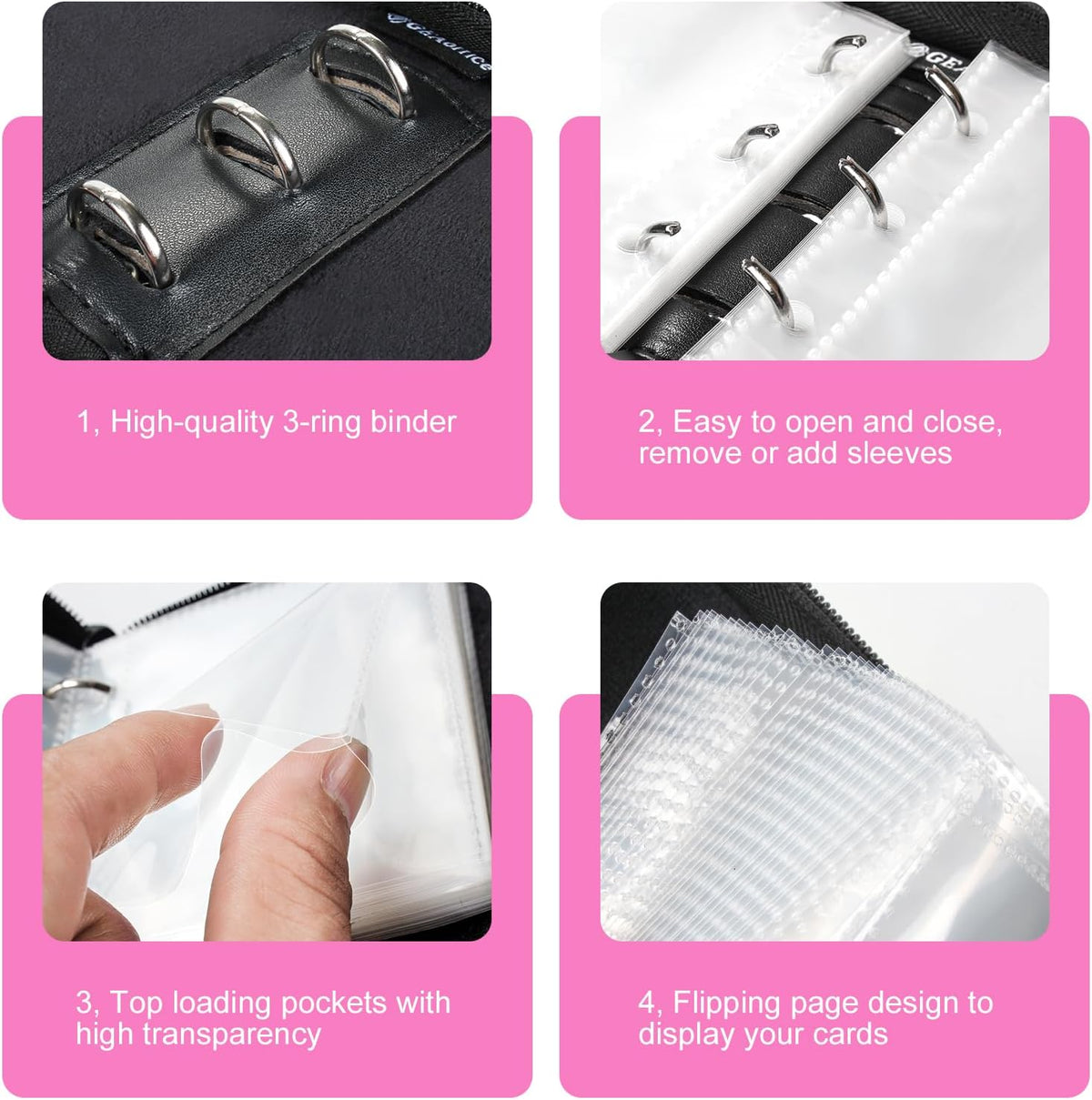 1 Pocket Mini Trading Card Binder Holds 80 Cards with Zip, Pink