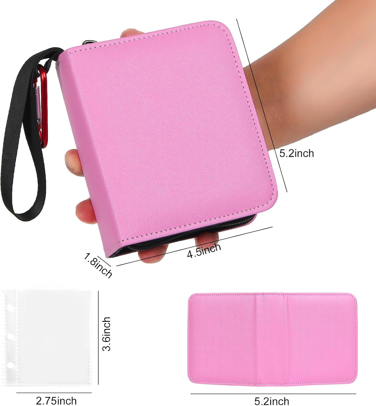 1 Pocket Mini Trading Card Binder Holds 80 Cards with Zip, Pink