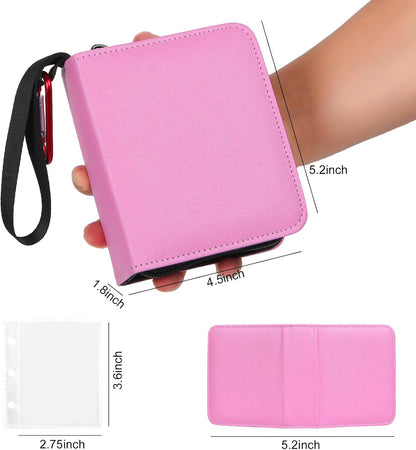 1 Pocket Mini Trading Card Binder Holds 80 Cards with Zip, Pink