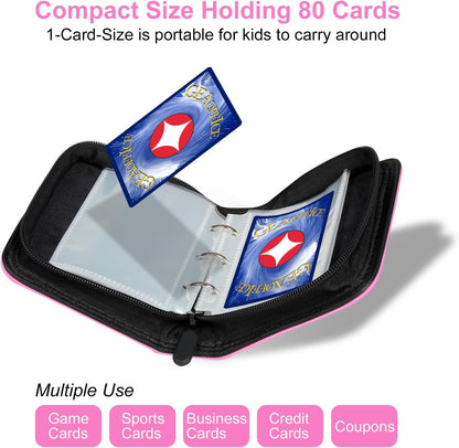 1 Pocket Mini Trading Card Binder Holds 80 Cards with Zip, Pink